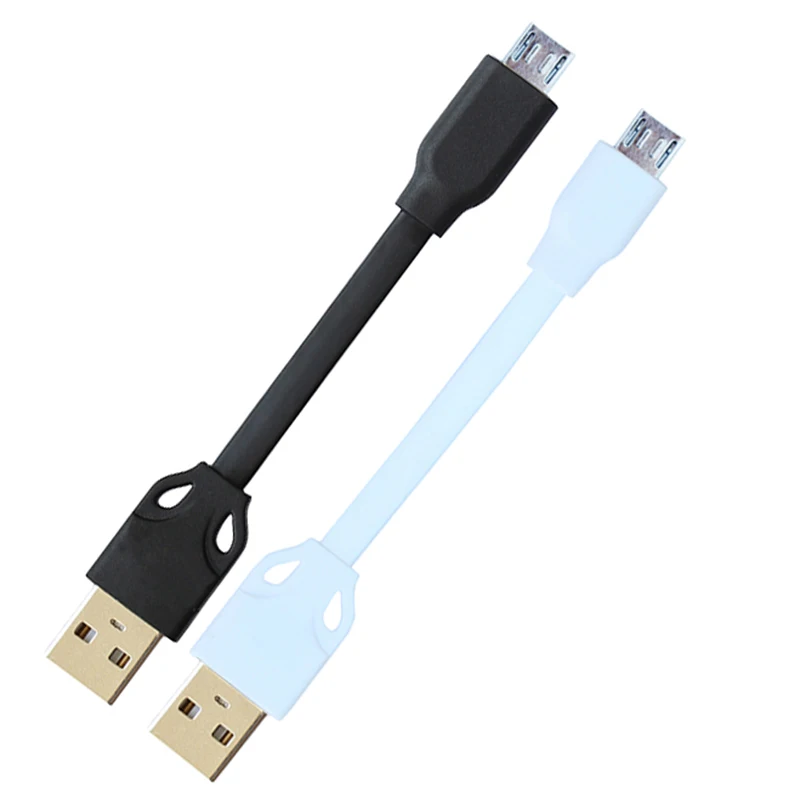 Two Pieces Micro USB 10cm Short Cable Soft Flat TPE Data and Charging Cable Cord for Sync charging