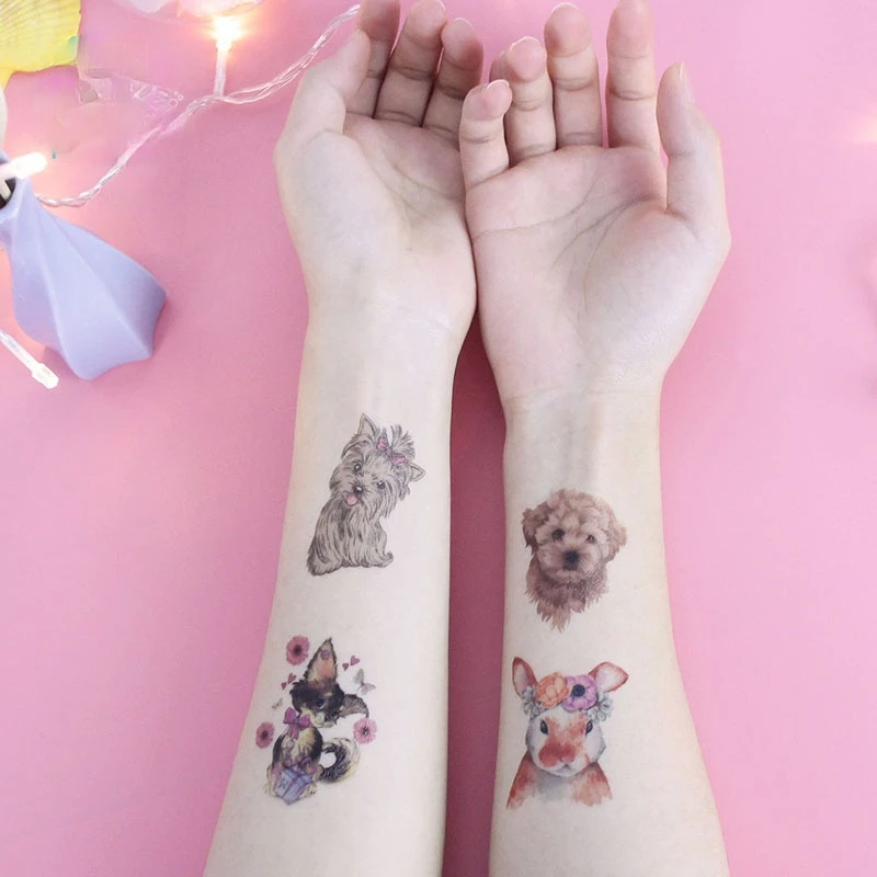 8pcs New Product Animal Small Teddy Husky Shiba Inu Tattoo Stickers Cute Pet Dog Cat Cartoon Children Face Tattoo Stickers