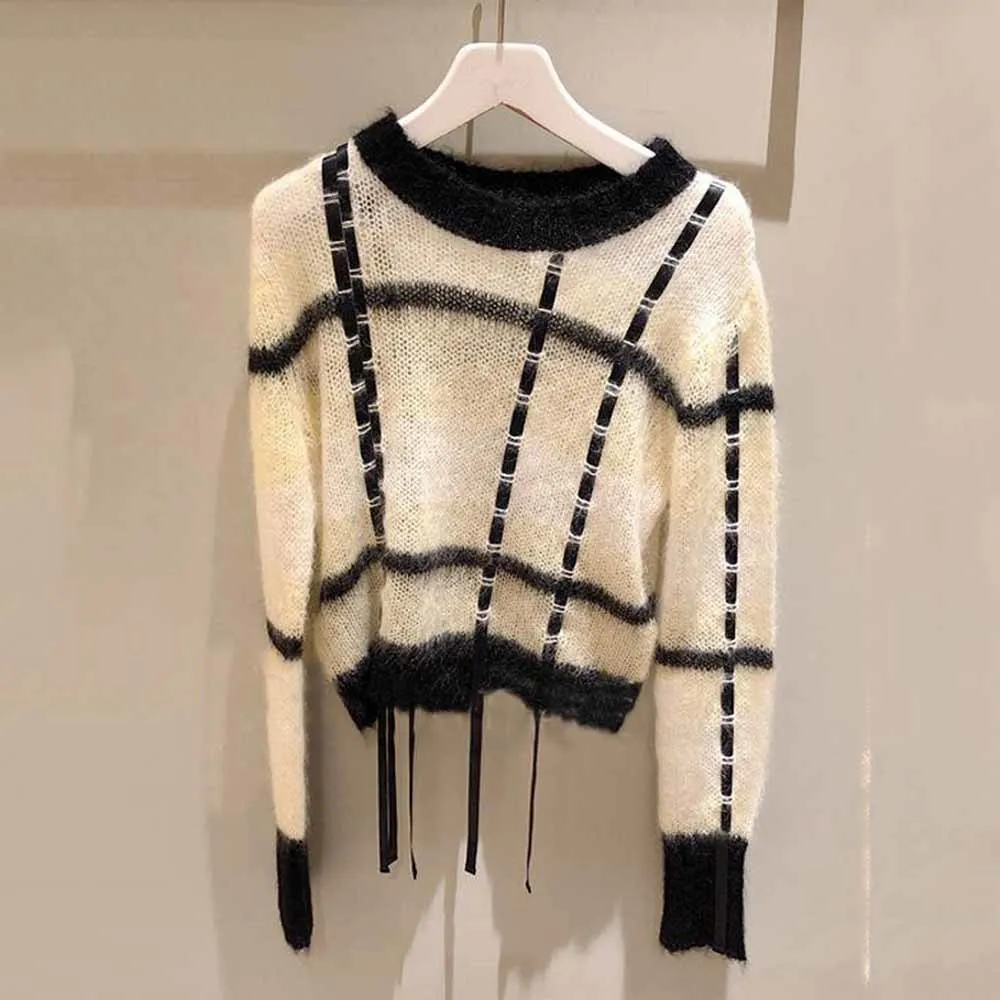 Mohair Loose Pullover Women's Autumn 2022 New Skin-Friendly Striped Bandage Sweater Luxury Designer Woman Clothing Street Wear