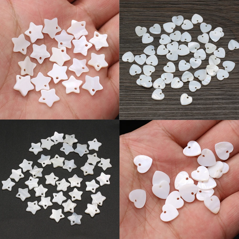 20pcs 10/12mm White Star Hearts Mother of Pearl Shell Charms Natural Shell Beads Pendant for DIY Earring Bracelet Jewelry Making