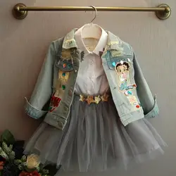 2-7 years Girls Denim Jackets Toddler Kids Baby Girl Coat Spring Autumn Clothes Children Cartoon Floral Jacket Coat Outwear