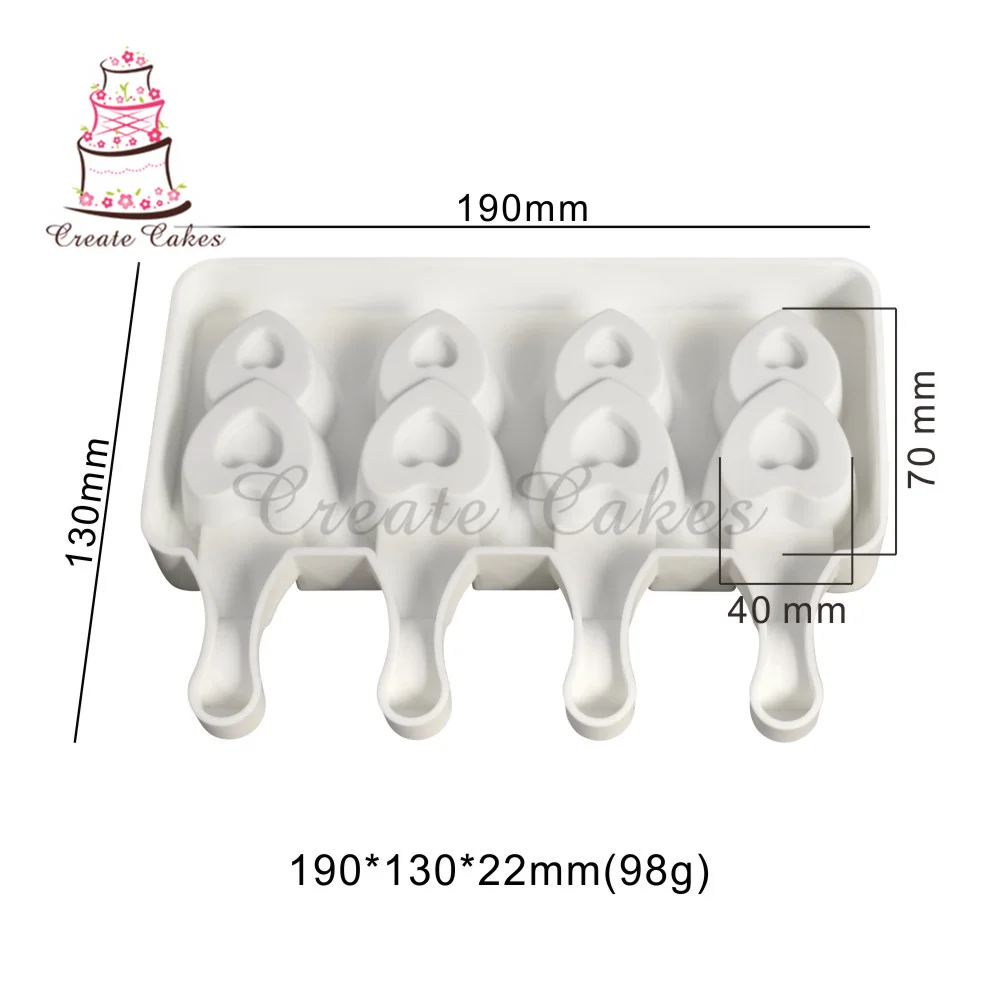 4 Cavity Valentine\'s Day Hearts Baking Mini Ice Cream Molds Silicone Popsicle Molds Cake Cakesicle Mold for DIY Ice Pops