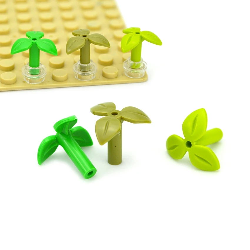 100 Stück MOC 37695 Blumensteine, Pflanzenstiel mit 3 Blättern und Bodenstift, City Friend, Gras, Garten, Bausteine, Zubehör, Spielzeug – Detail 2