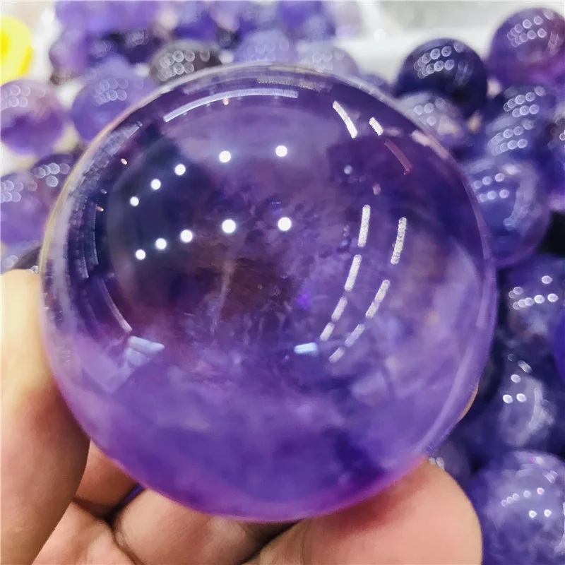 

1pc Natural Crystal Amethyst Ball Energy Stone Purple Ornaments Ball Home Decoration Reiki Healing Stone Free Wooden Frame