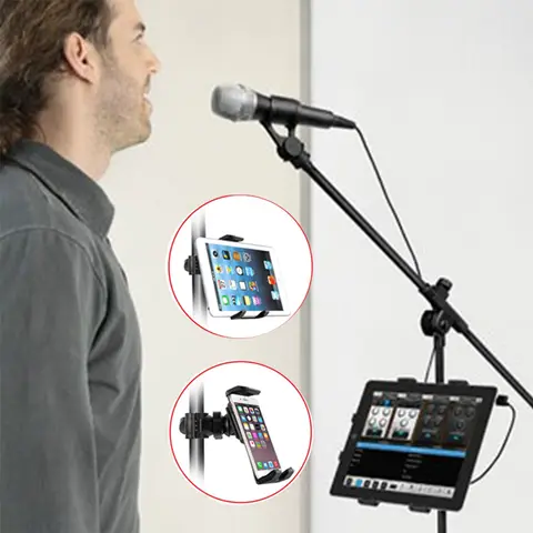 Tablet Holder and Phone Holder for Microphone Stand ABC Plastic Mount for Apple iPad for iPhone 4.5-12.9'' Ereader Car Backseat