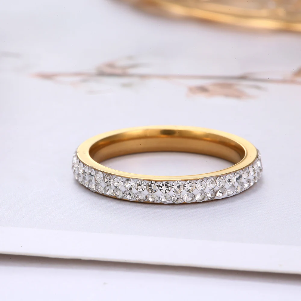 New Authentic Stainless Steel Female Finger Rings Gold Color Engagement Jewelry Women\'s Wedding Rings Party Gift 2019 3mm Width