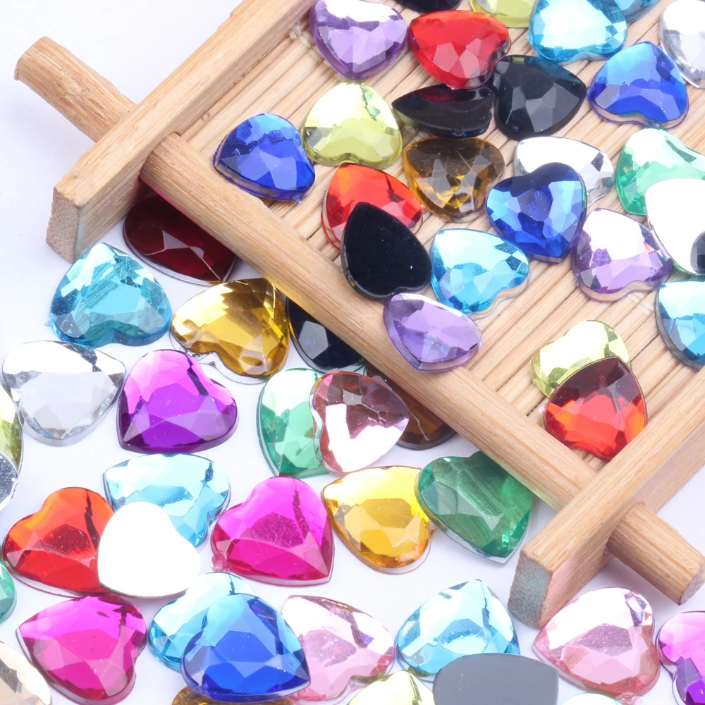 Heart Shape 12mm 30/200pcs Acrylic Rhinestones Flat Back Flat Facets Many Colors For  DIY Nail Art Decoration