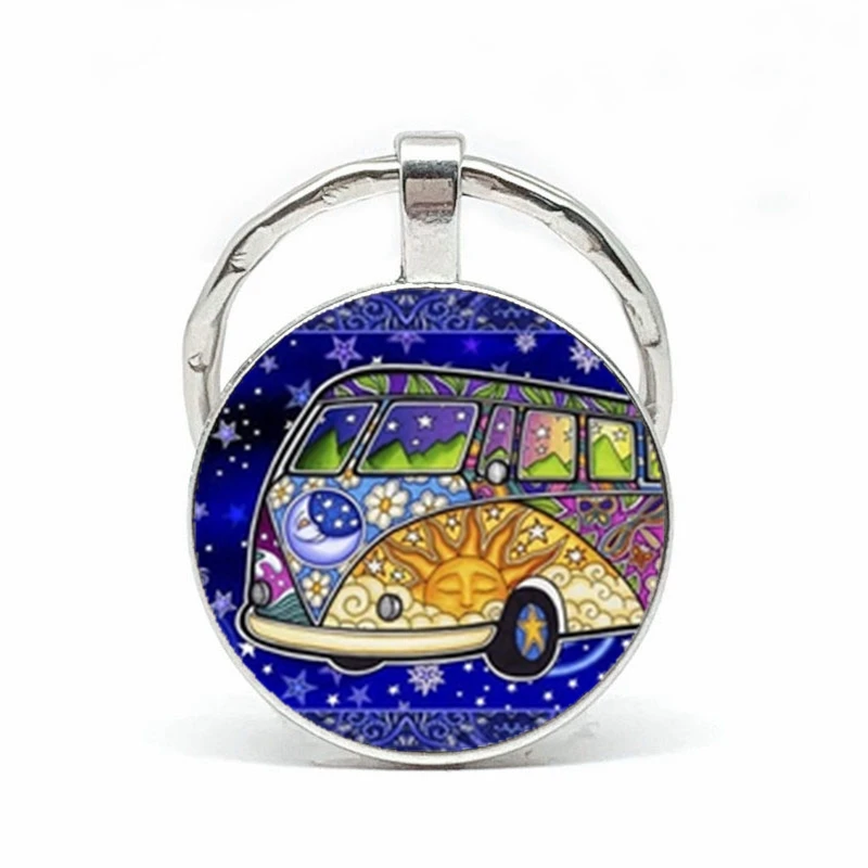 2019 / new retro hippie peace sign van bus keychain fashion men and women wallet bag car pendant key chain ring holder jewelry