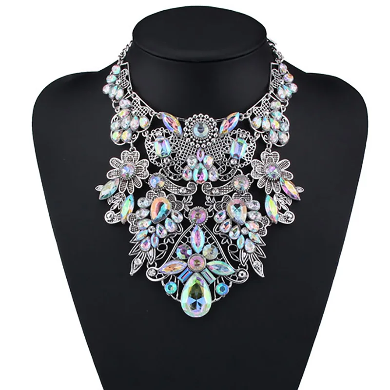 Fashion Crystal Rhinestone Tassel Statement Large Collar Necklace Women Indian Ethnic Vintage Big Chunky Charm Necklace Jewelry
