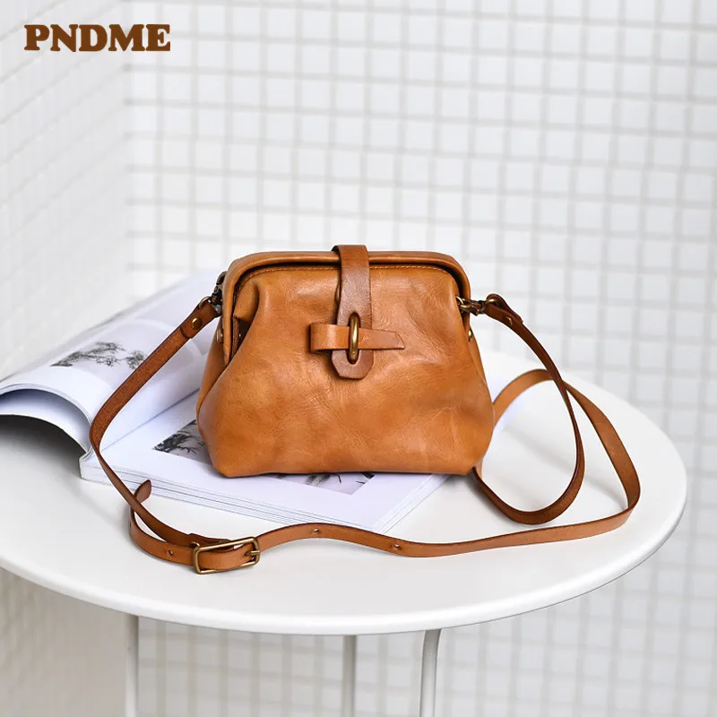 PNDME moda skórzana mini damska torba na ramię naturalna pierwsza warstwa skóry wołowej damska weekendowa impreza mała torba kurierska