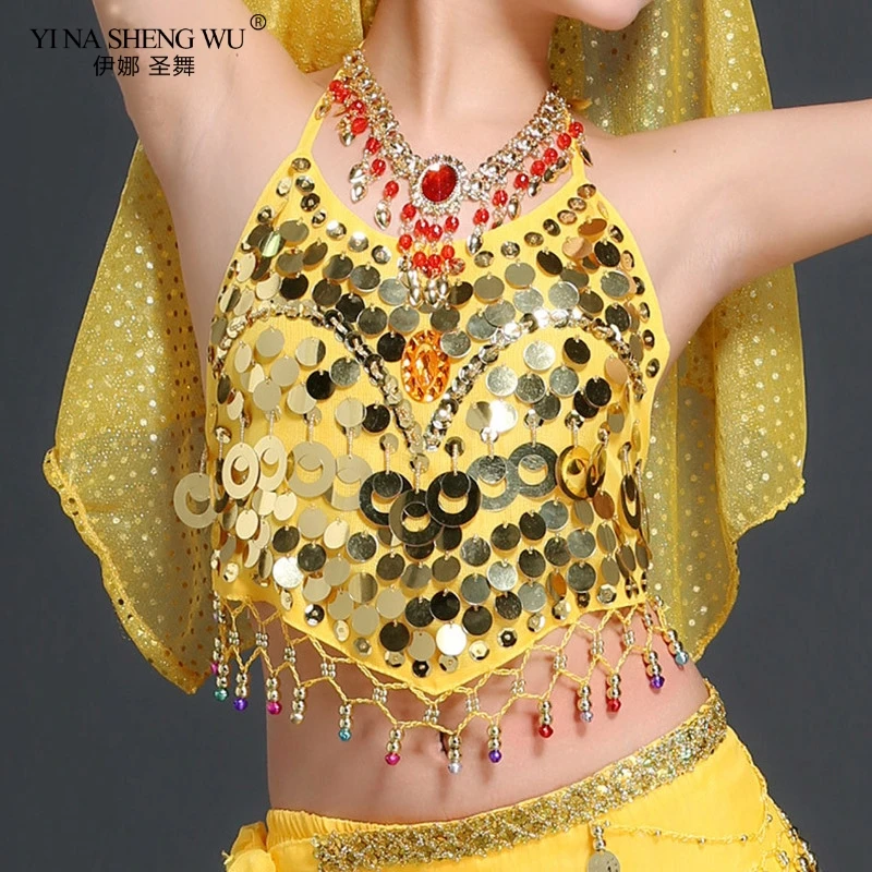 Crianças venda quente na venda barato moedas sexy barriga dança sutiã de tamanho superior para meninas criança 4 cores disponíveis bellydance bra superior grils