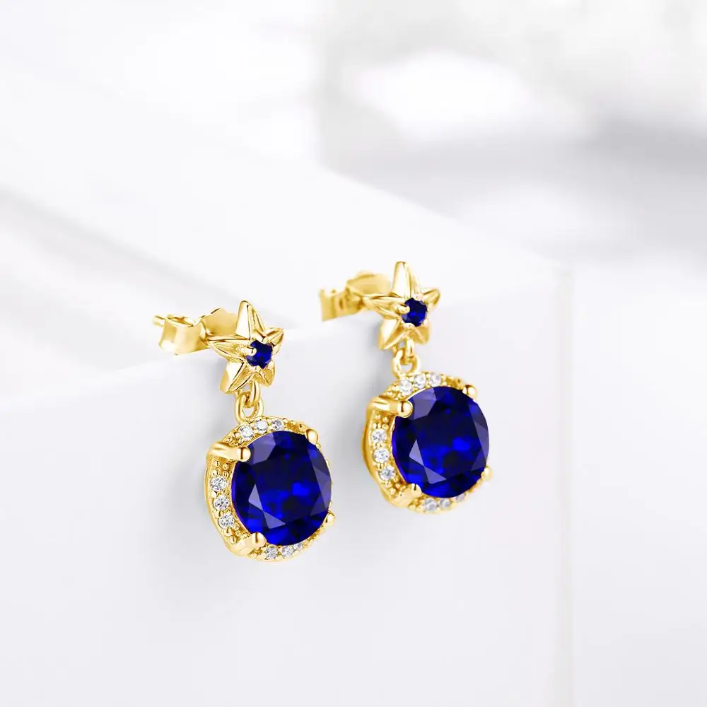 Szjiano Real 925 Sterling Silver Earrings Blue Sapphire Handmade Designer Fine Jewellery Flower Fashion Earrings Stud For Women