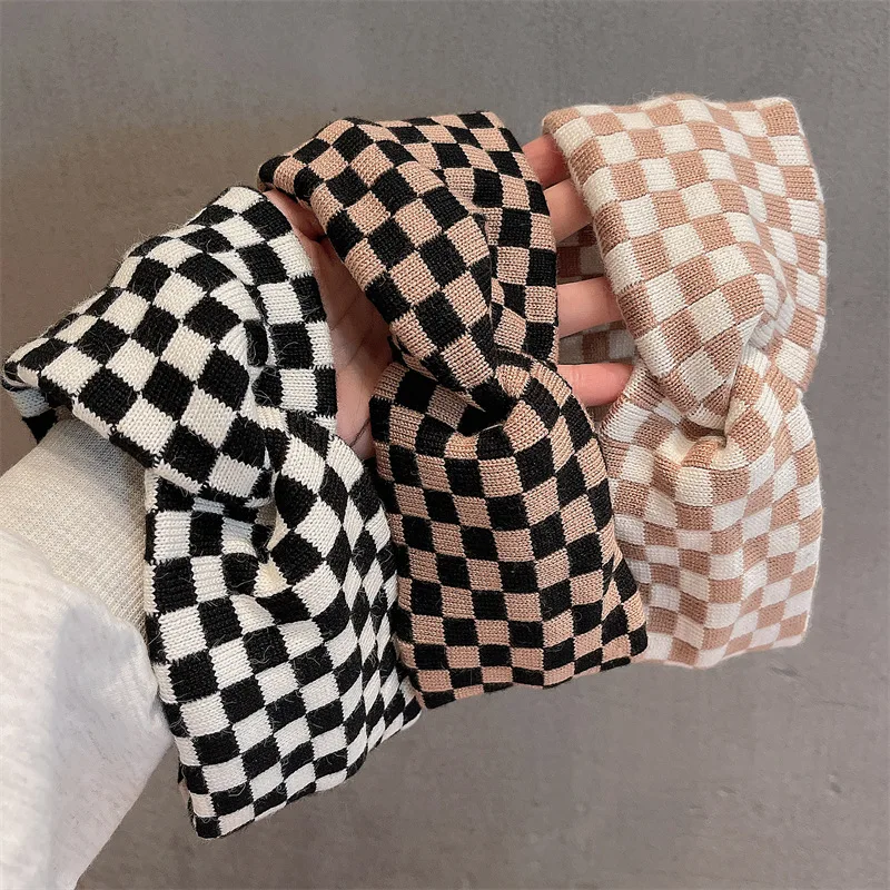 New Fashion Lady Knitting Warm Plaid Elastic Hairbands Autumn Winter Headbands Headwrap For Women Girls Hair Accessories