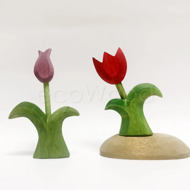 Coniglio Lotus fungo tulipano bambini giocattoli in legno blocchi da costruzione impilamento animali in legno giochi da castello Handcarft Montessori Toy Scene