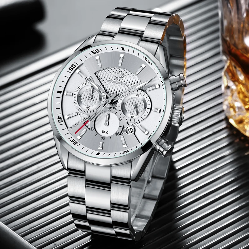 New Men\'s Watch CHEETAH Fashion Business Chronograph Top Brand Luxury Large Dial Waterproof Stainless Steel Wristband Clock Male