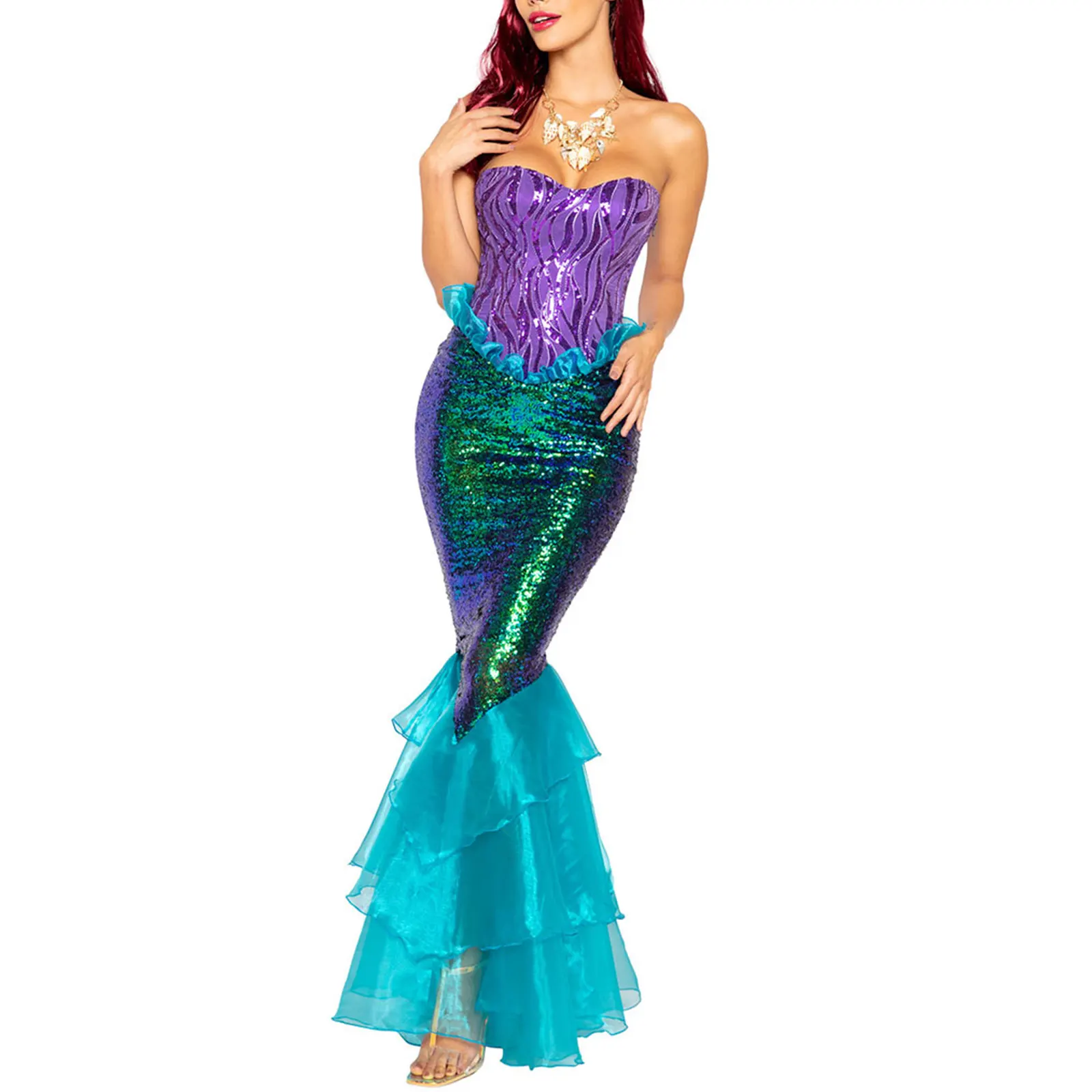 Women Halloween Costume Cosplay Mermaid Tail Skirt Fancy Party Sequin Dress