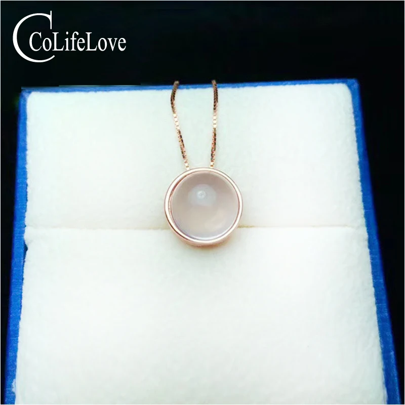 CoLife Jewelry fashion silver rose quartz pendant 6mm round natural rose quartz silver pendant simple silver gem pendant