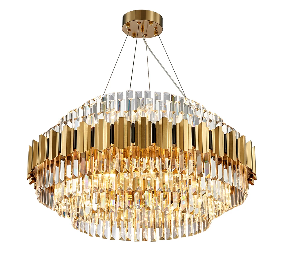 

Art Deco Round Oval Golden Stainless Steel Crystal Chandelier Hanging Lamp Lighting Lustre Suspension Luminaire Lampen For Foyer