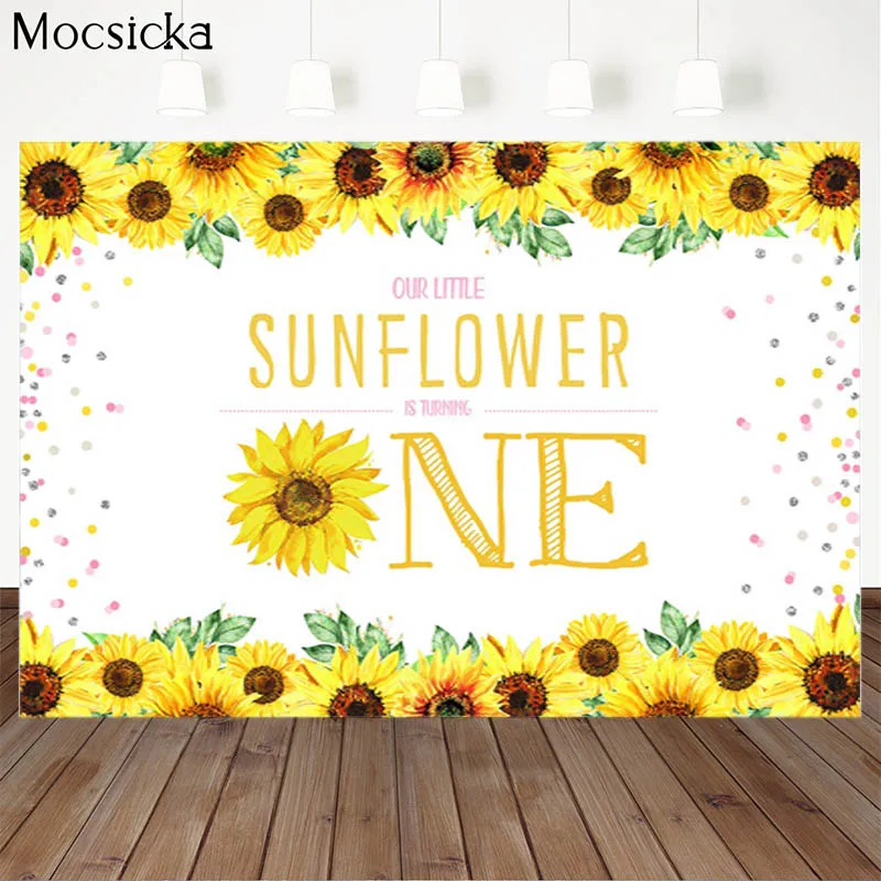 Mocsicka 베이비 샤워 배경 해바라기 장식 스타일 신생아 사진 배경 사진 배너