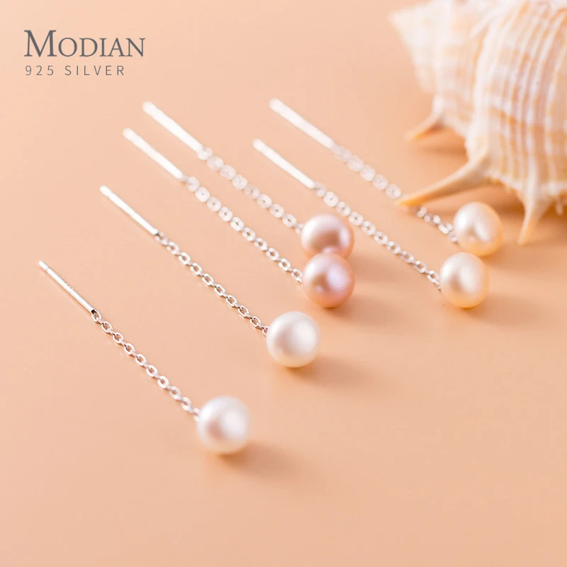 Modian Brand 100% Minimalist Elegant Pearl 925 Sterling Silver Drop Earrings for Women Girl Fashion Wedding Party Fine Jewelry