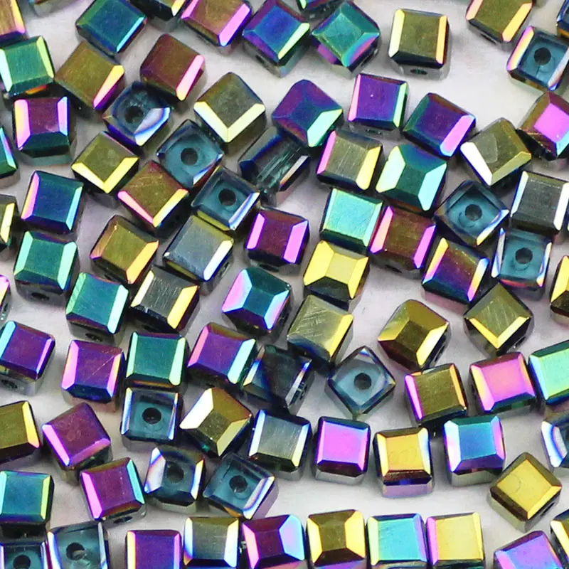 UPGFNK Czech Square shape Austrian crystal Glass beads 4mm 100Pcs Plating Loose Spacer beads for Jewelry making DIY bracelet