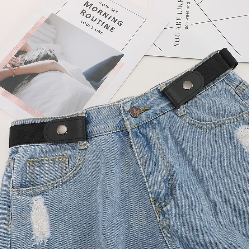 Faramigo calças de brim estilo punk feminino fivela-livre cinto vestido senhoras magro esportes tendência confortável elástico novo sem fivela cinto