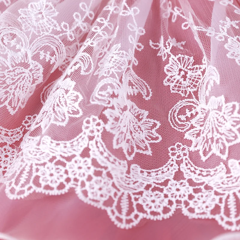 Hooyi Flower Girl Wedding Dress Girls Princess Dress Tulle Lace Sleeveless Pleated Robe Bow Belt Formal Pageant Bridesmaid Cloth