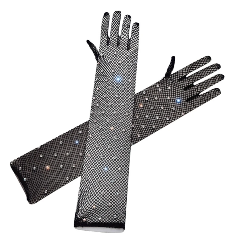 

Elegant Women Ultra-Thin Long Summer Driving Cycling Black Sunscreen Gloves Female Anti-UV Elasticity Lace Mesh Gloves