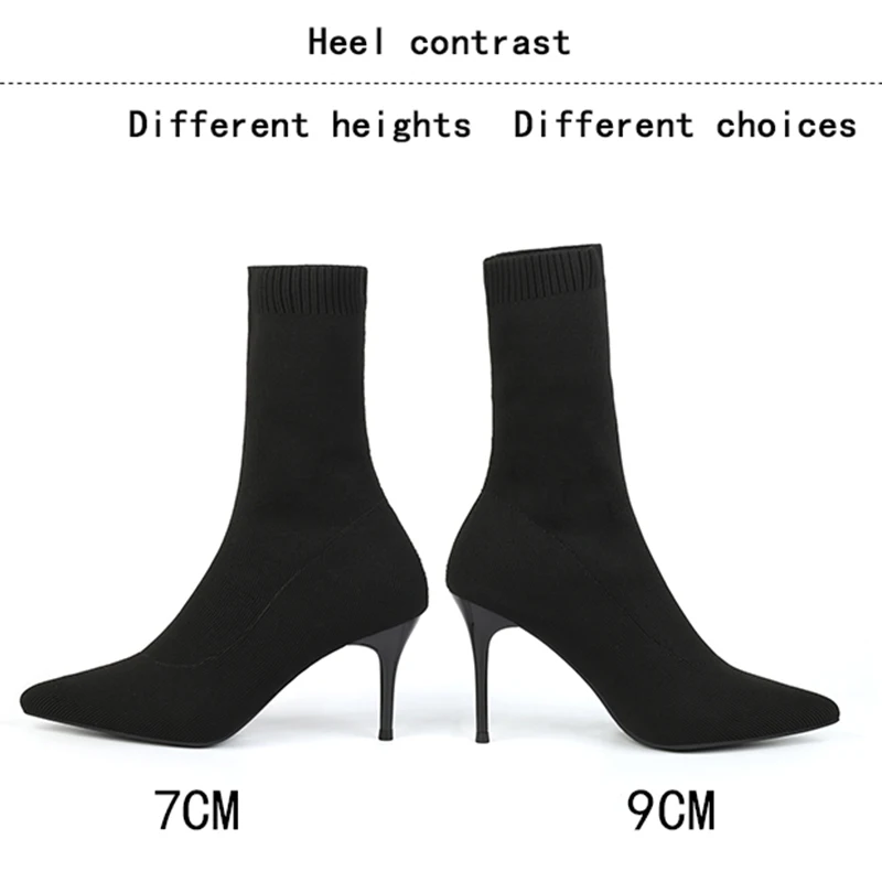 2023 Luxury Women Beige Black Sock Boots Stiletto Thin High Heels Elastic knitting Boots Winter Stretch Fabric Boots Plus Size