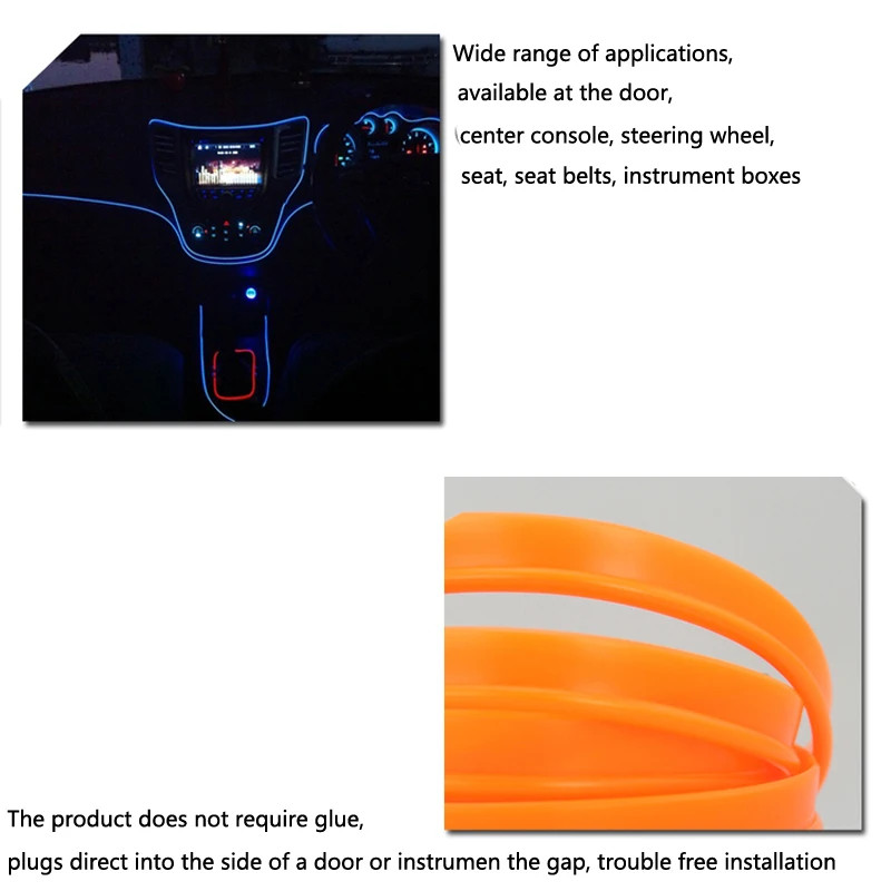 Car EL Wire Led Car Lights Neon LED lamp Rope Tube LED Strip For Volkswagen Polo Passat B6 BMW F10 F30 E60 Ford Focus 2 3 Fiesta