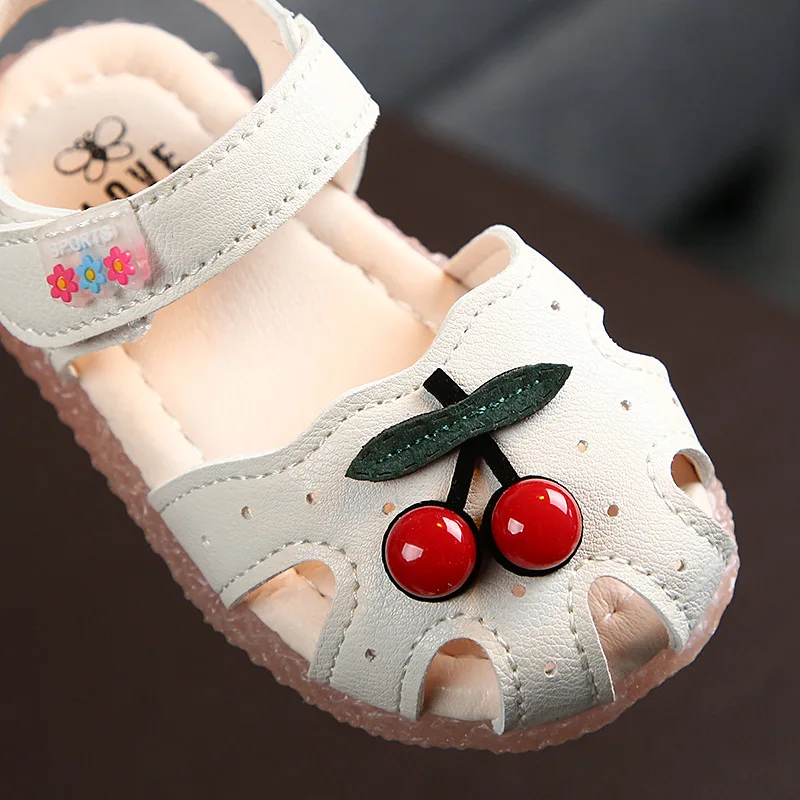 Summer Baby Sandals for Girls Cherry Closed Toe Toddler Infant Kids Princess Walkers Baby Little Girls Shoes Sandals Size 15-30