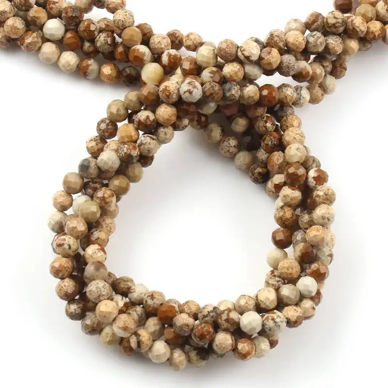 Natural Stone Faceted Picture Jasper Round Loose Spacer Beads for Diy Bracelet Necklace Jewelry Making Wholesale 2 3 4mm 15\'\'