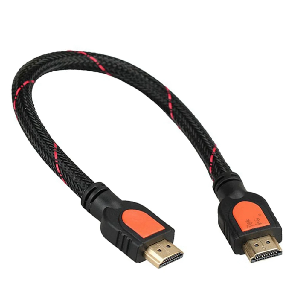 Short HD-compatible Cable Standard male to Male One Feet 1.4 Braided 30cm Cables 1080p Gold 3D Portable Durable