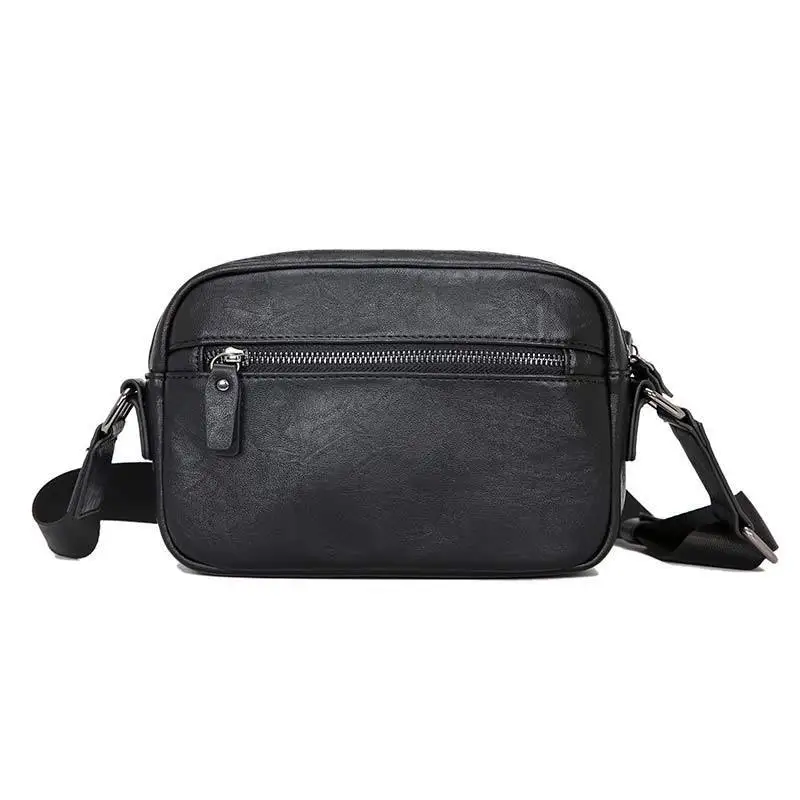 Imagem -03 - Bolsas Transversais para Homens 2023 Designer Pequeno Bolsa de Couro Preto para Homens Bolsas de Ombro Casual Duplo Zíper Mensageiro Bolsa Crossbody