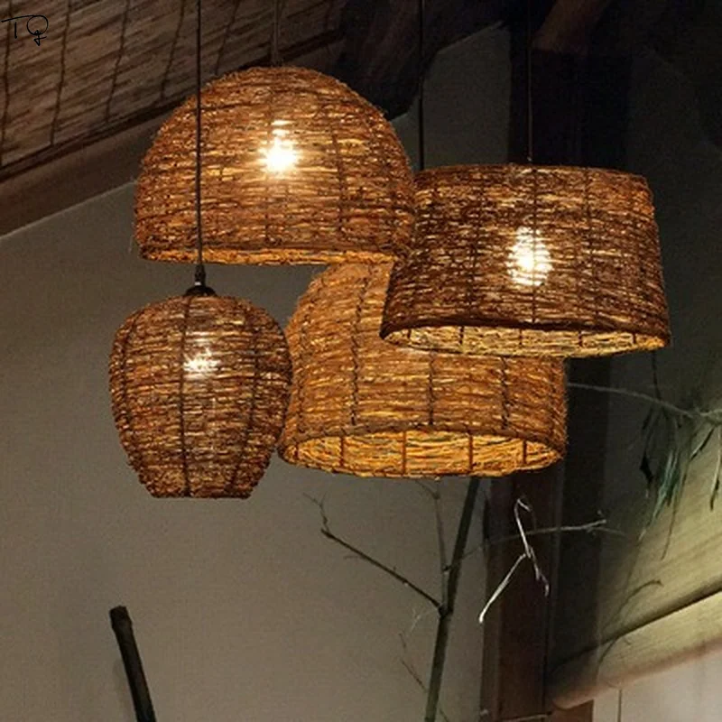 Japanese Retro Minimalist Rattan Pendant Lights LED E27 Zen Art Decorative Hanging Lamp Homestay Tea Room Study Bedroom Bedside