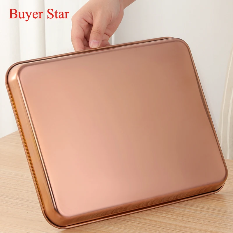 1/2PCS Golden Stainless Steel Storage Tray Square Food Display Plate With Cooling Rack Baking Oil Drain Oven Tray BBQ Tool