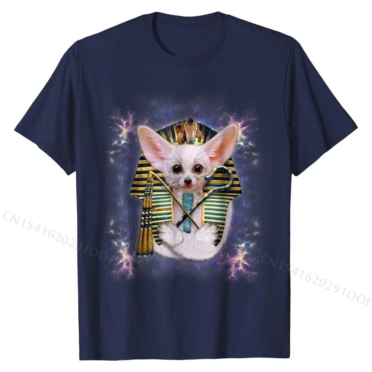 Fennec Fox as Pharaoh of Egypt, Space Galaxy T-Shirt Leisure Cotton Student Tees Street Designer Tshirts