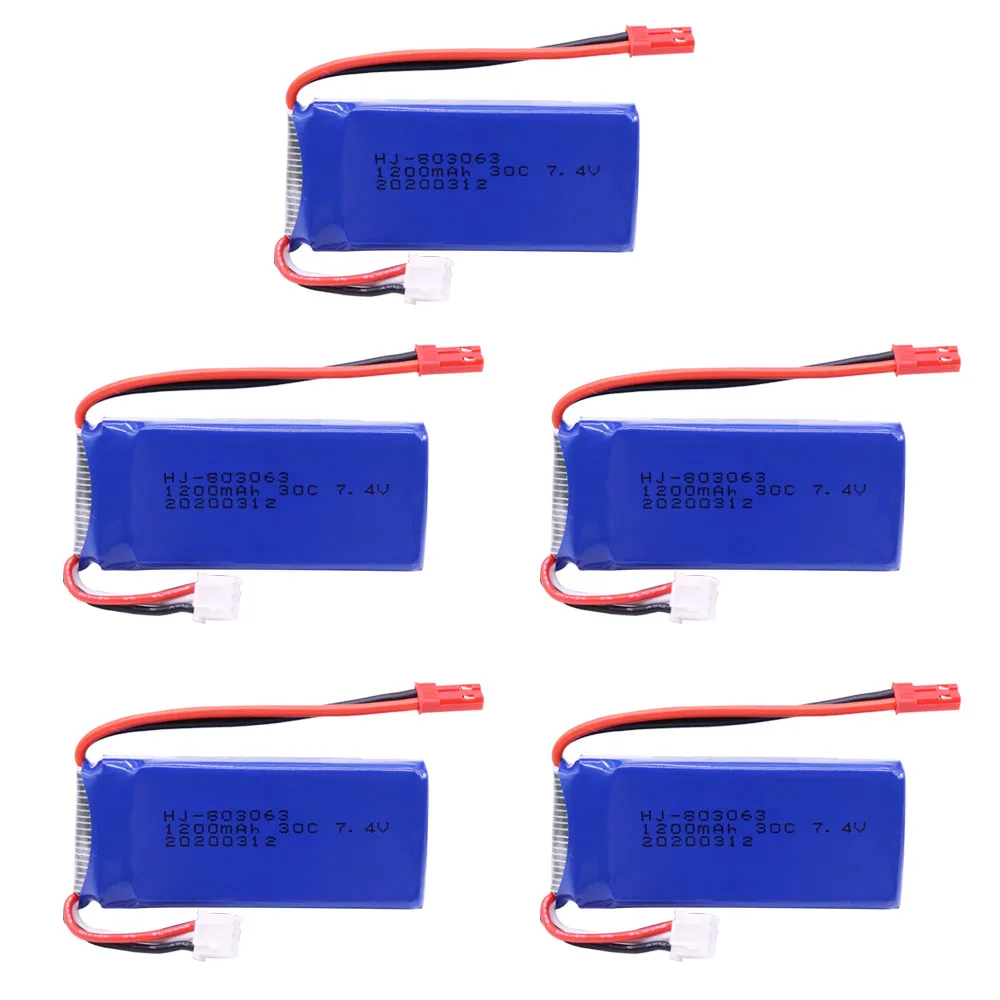 

7.4V Battery For MJX X101 X102 Yi zhang X6 H16 H40WH V262 V333 V353B V666 RC toys Parts 7.4V 1200mah lipo battery JST Plug 5PCS