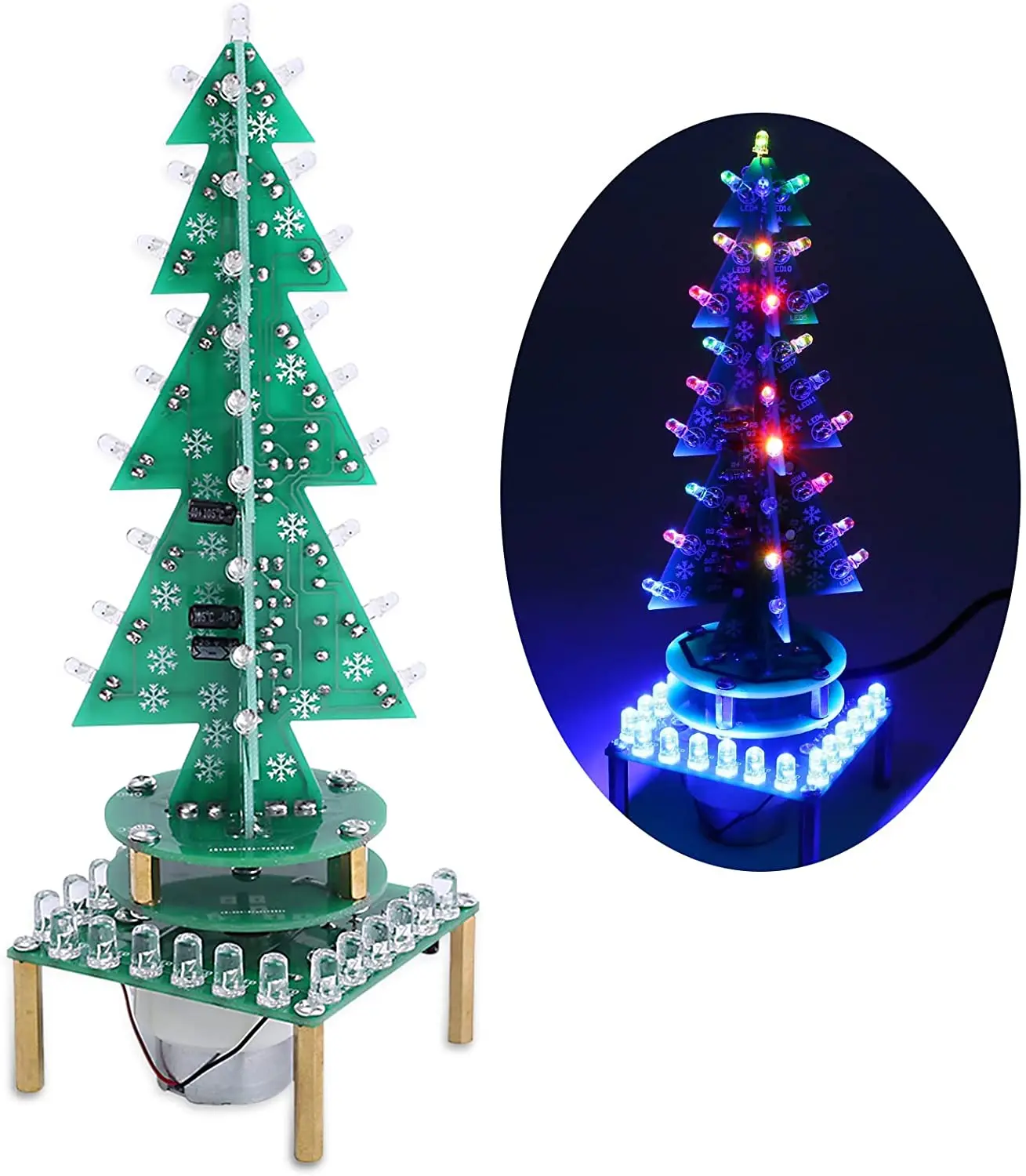 DIY 3D RGB Auto-Rotate Flash LED Circuit Music Christmas Trees LED Kit  Led Module Flashing Breathing Light Soldering Training