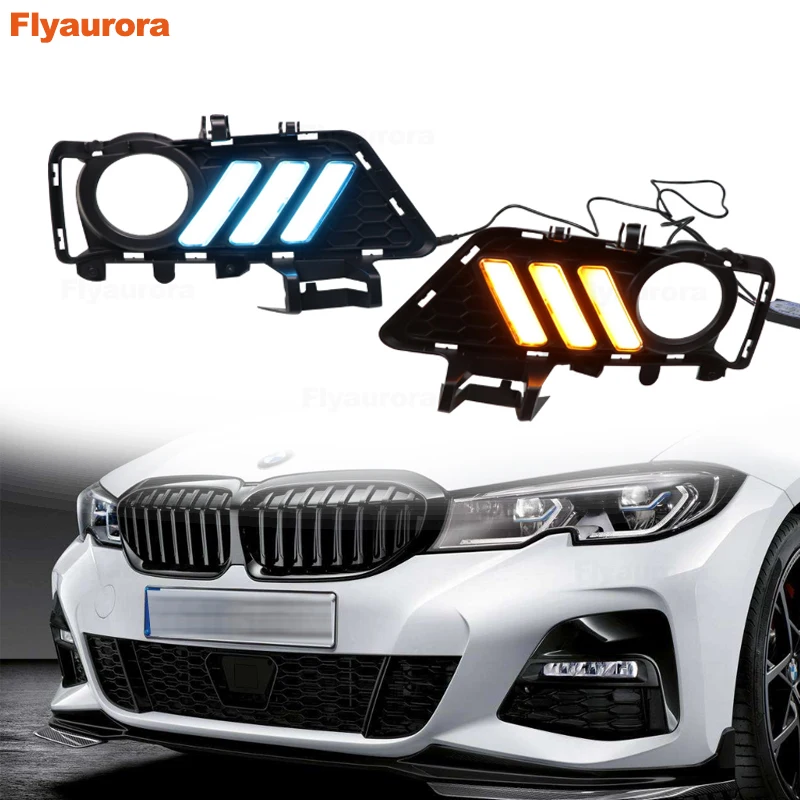 For BMW F30 F35 3 Series 2013 2014-2019 With Yellow blue LED DRL Daytime running light Fog Lamp Cover with Turn Signal Functions