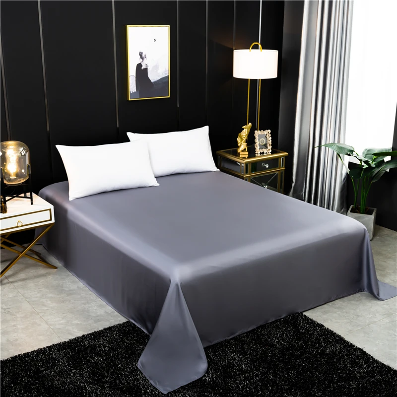 

Natural Silk Flat Sheet Solid Color Bed Sheet Single Double King Size Bedding Sheet