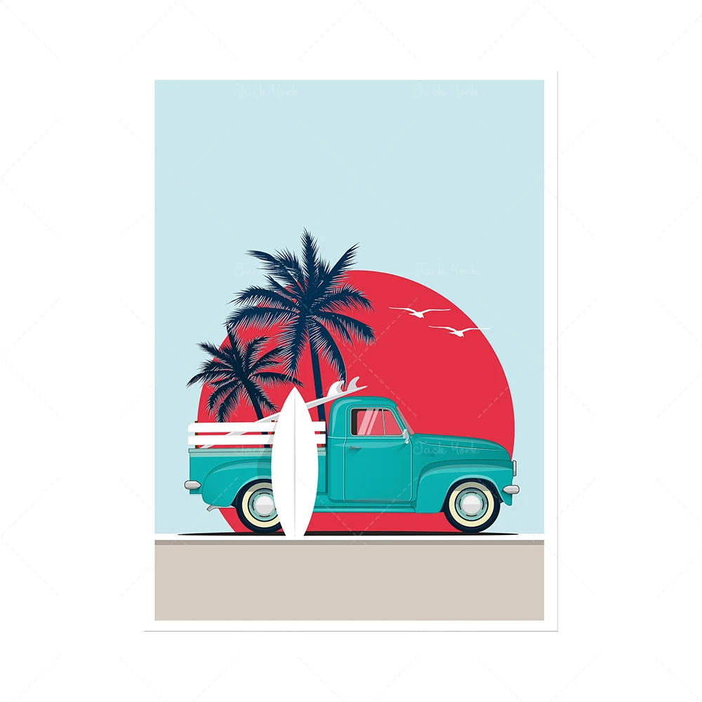 Surf Adventure Poster Set, Surfer Bliss, Surf Van Print, Summer Travel, Tropical Paradise, Beach Décor, California Ocean Coasta