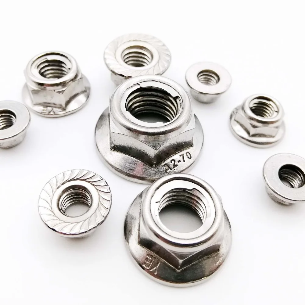 2 stücke m4-m12 304 edelstahl vorherrschende drehmoment art alle metall einsatz sechs kant verriegelung mutter mit flansch hex selbstsicher nde gb6187 – Detail 2