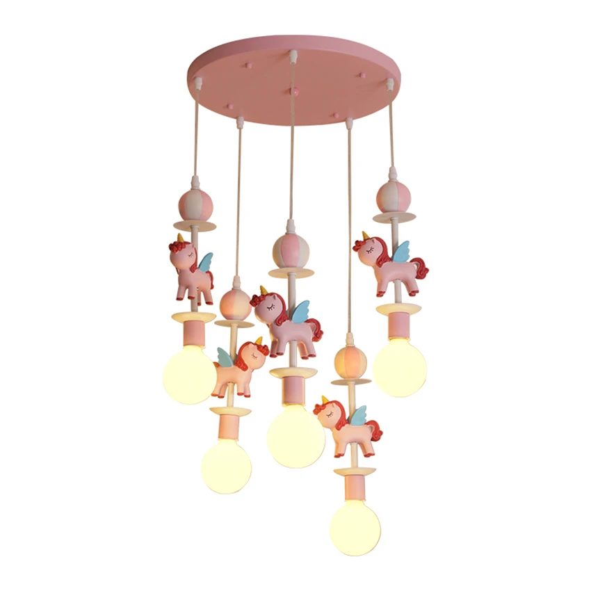 

Cartoon pink Flying Horse children's pendant lights bedroom princess room American LED living room study pendant lamps fixtures