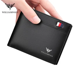 Williampolo Mannen Slim Portemonnee Echt Lederen Mini Portemonnee Casual Ontwerp Wallet Fashion Brand Korte Kleine Pouch Gift 181342