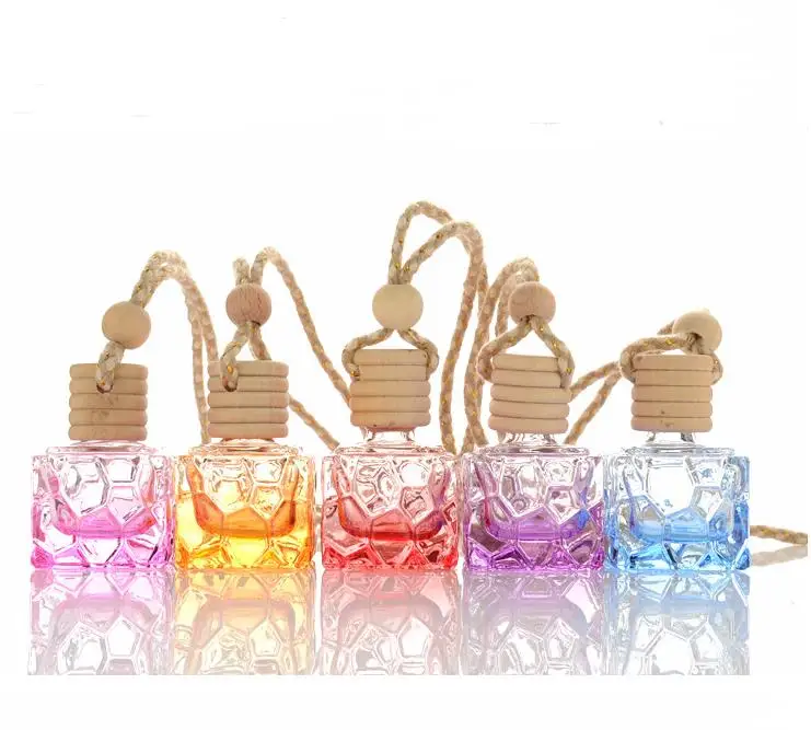 

8ML Square Glass Hang Pendant Refillable Perfume Bottle, Colored Car Hang Scent Container, Hang Pendant SN628