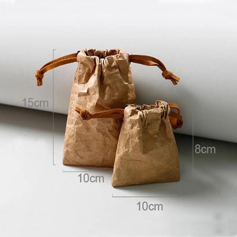 Eco Friendly Waterproof Kraft Tyvek Paper Drawstring Bag Makeup Cosmetic Dupont Pouches  Jewelry Dust Sack