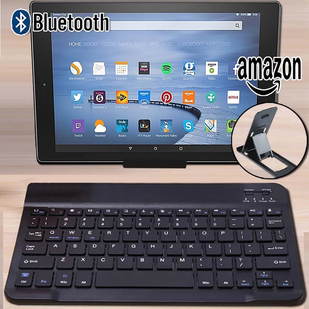 

Wireless Bluetooth Keyboard for Kindle Fire HD 8.9"/Fire HD 10 2015 2017 Tablet for IOS Android Tablets Windows+Bracket