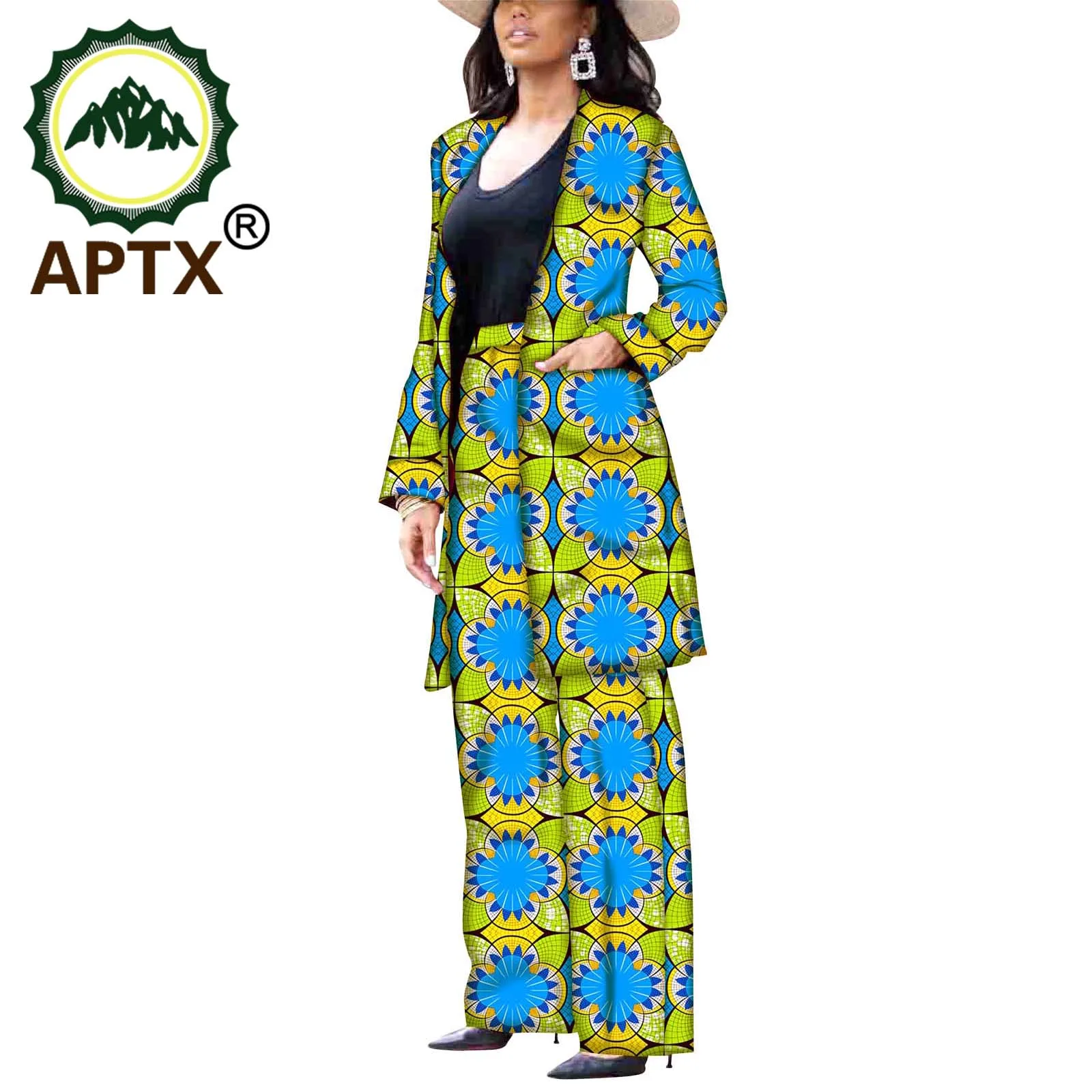 

African Dresses for Women Long Sleeves Coats and Pants 2 Pieces Print Cotton Wax Fabric Dress for Women Party