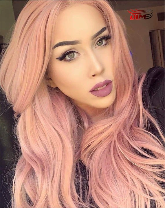 DLME  Pink Synthetic Hair Lace Front Wigs Lace Front Wigs Long Wavy Hair For Women  Pink Hair Cosplay